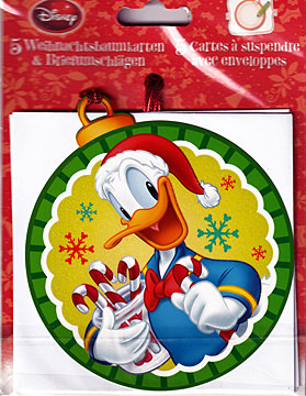 5 Weihnachtsbaumkarten Donald Duck mit Umschlag