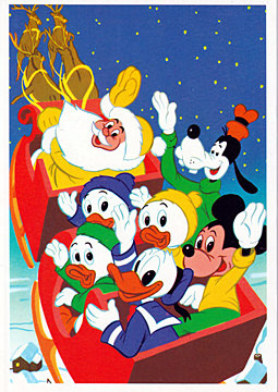 Postkarte Frohe Weihnacht / Micky, Goofy, Donald, Tick, Trick und Track