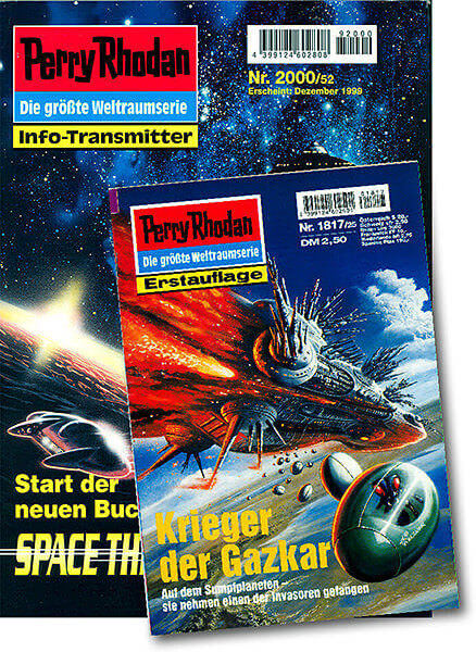 Perry Rhodan Roman-Heftserie 1817/25 Krieger der Gazkar + Pressemappe