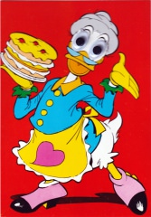 Postkarte mit Wackelaugen Oma Duck mit Torte