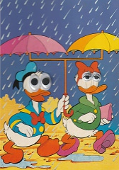 Postkarte mit Wackelaugen Donald und Daisy Doppelschirm (Daisy:Wimpern)