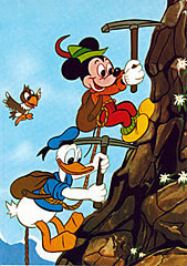 Postkarte Alpine Kletterer / Donald Duck, Micky Maus